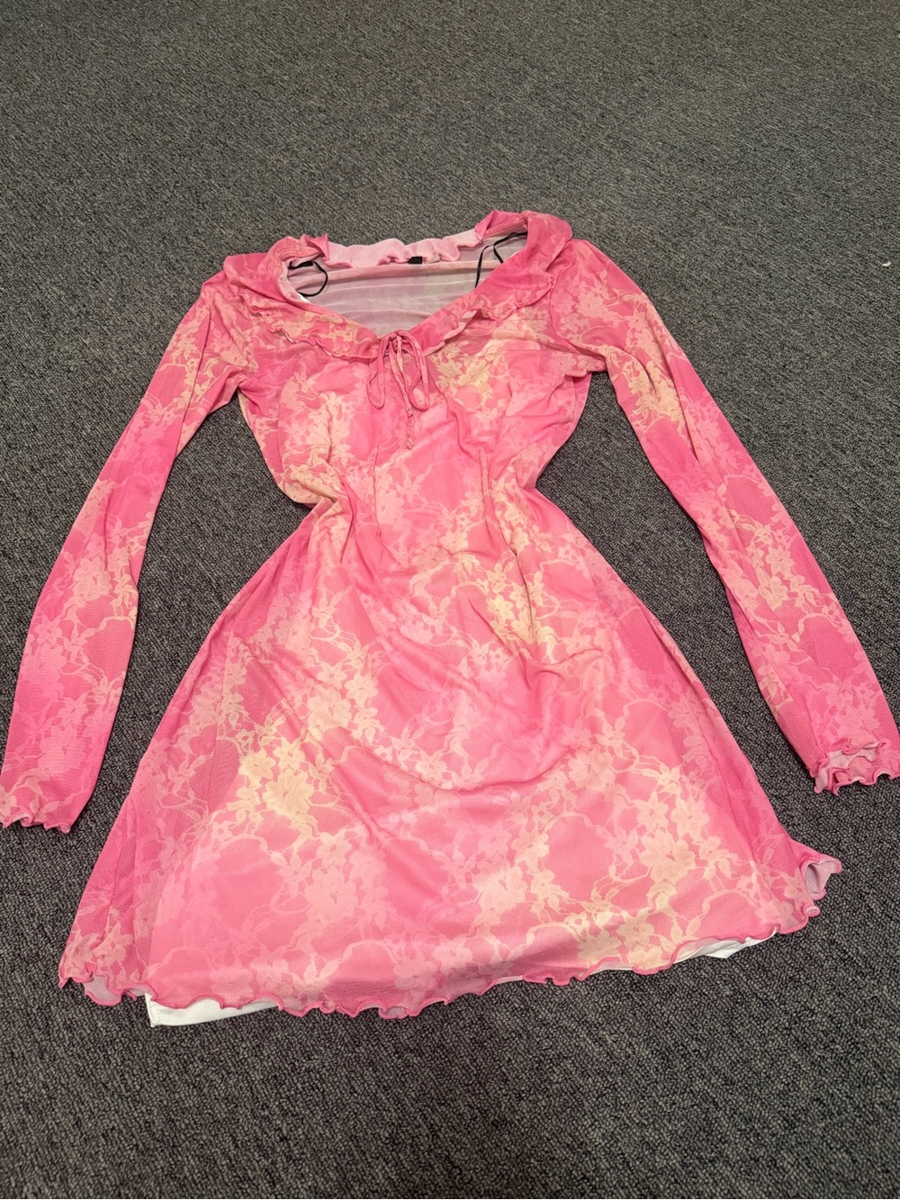 Woman’s Pink Lace-Overlay Long Sleeve Casual Dress